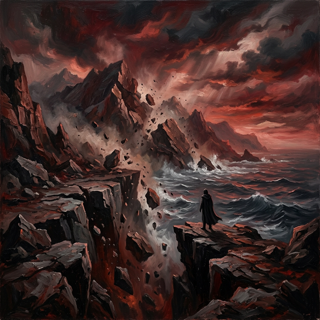 The earth shaking — mountains falling into the sea