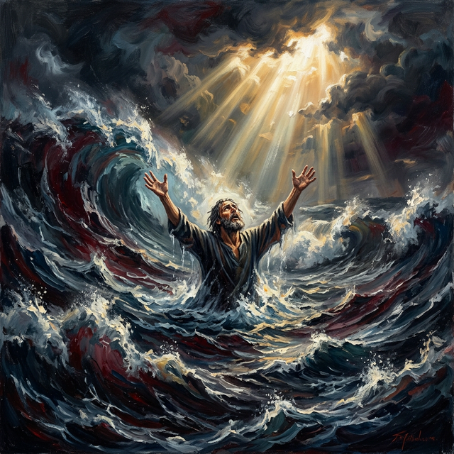 Roaring waves crashing — overwhelming circumstances