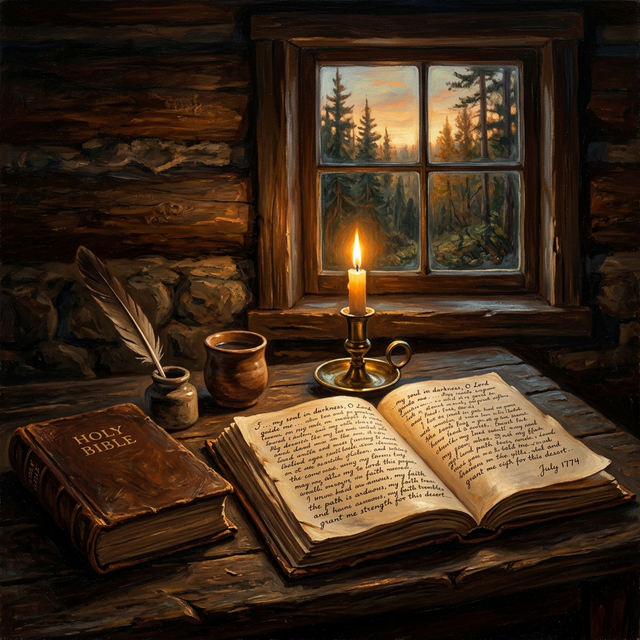 Brainerd's journal and Bible by candlelight