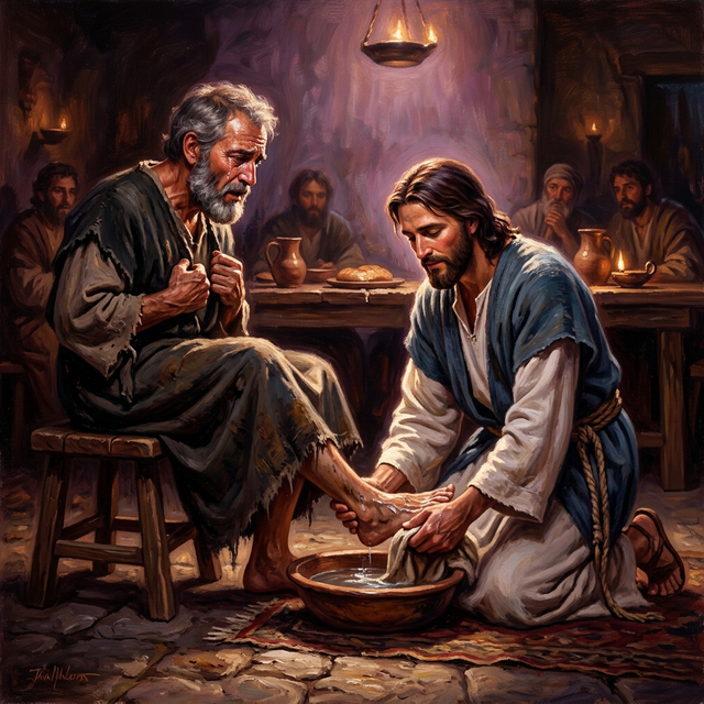 Lowly — Jesus kneeling to wash feet