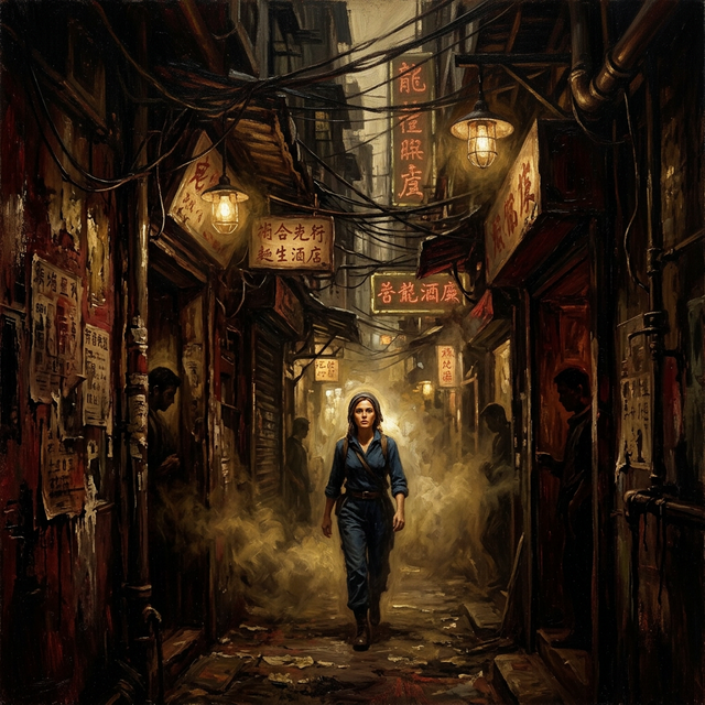Jackie walking through Kowloon alley