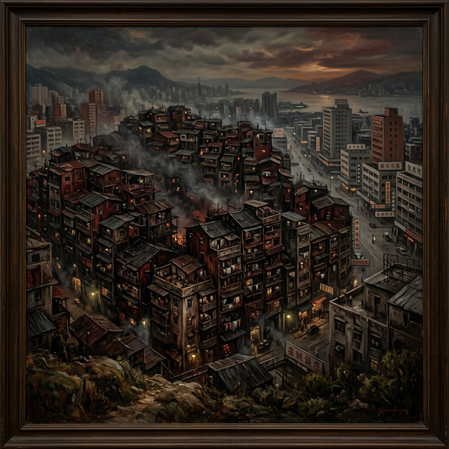 Aerial view of Kowloon Walled City