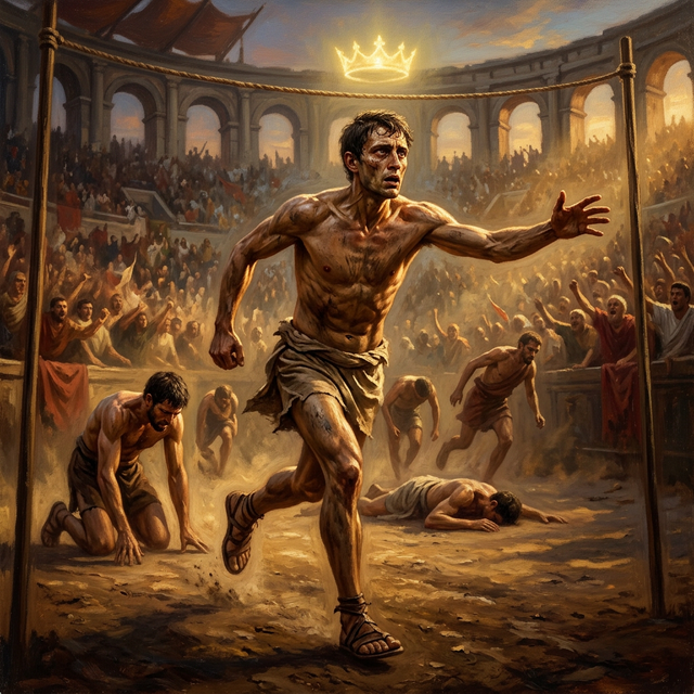 Ancient runner at the final stretch of a race