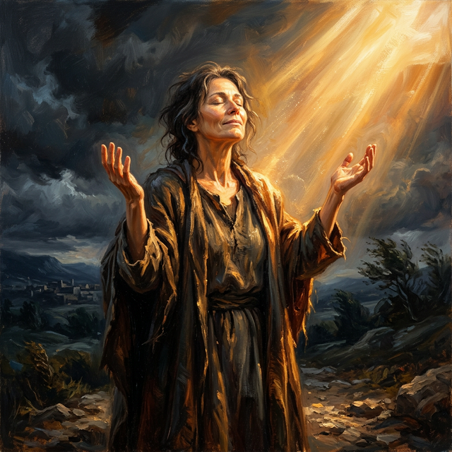 Hands lifted in gratitude with golden light streaming through