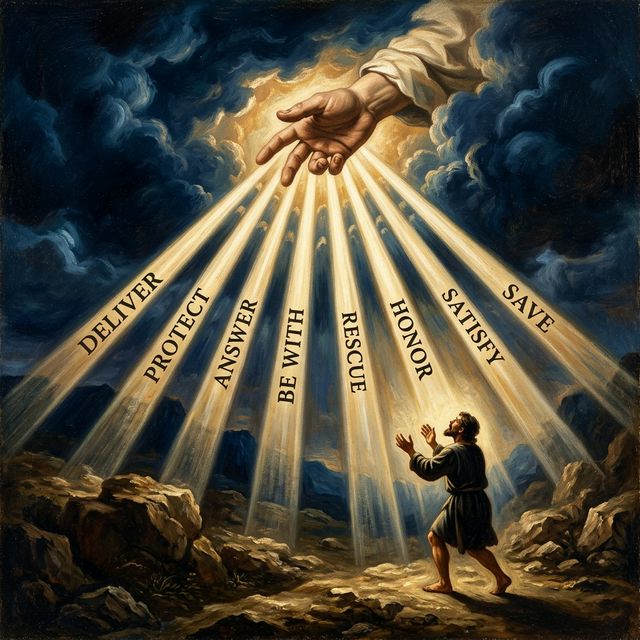God's hand reaching from clouds with eight beams of light